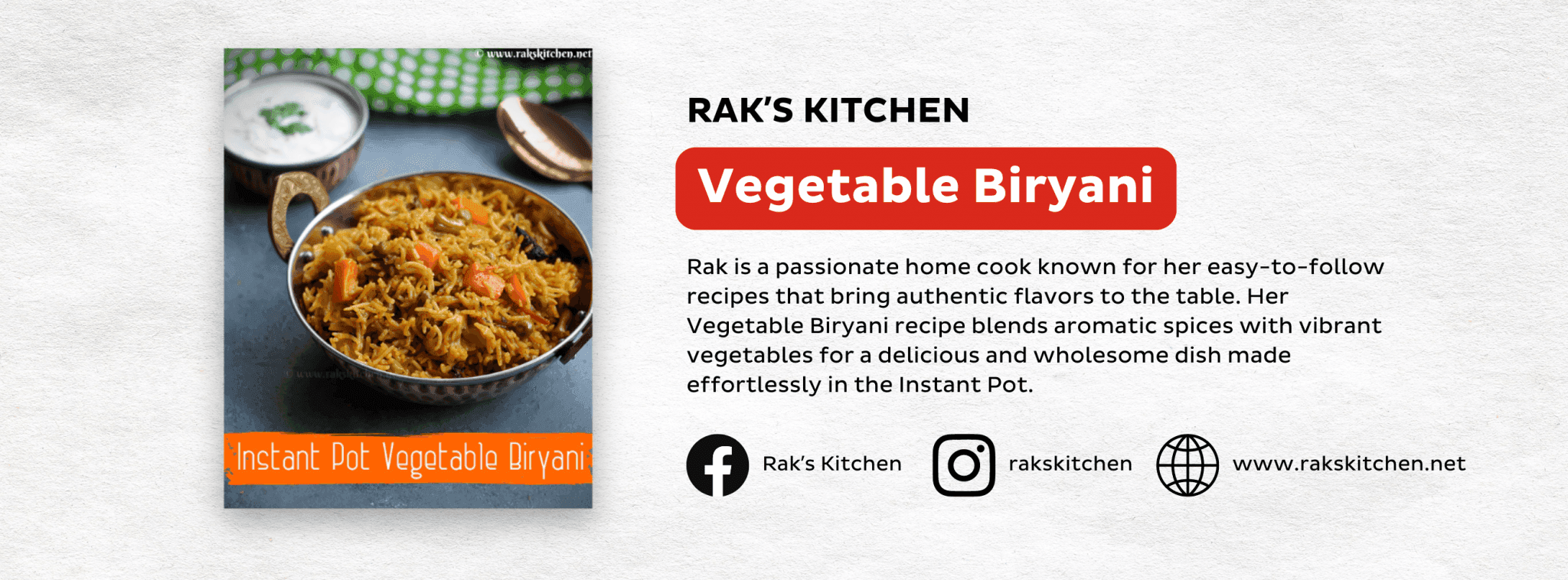Rak's Kitchen's Vegetable Biryani Banner